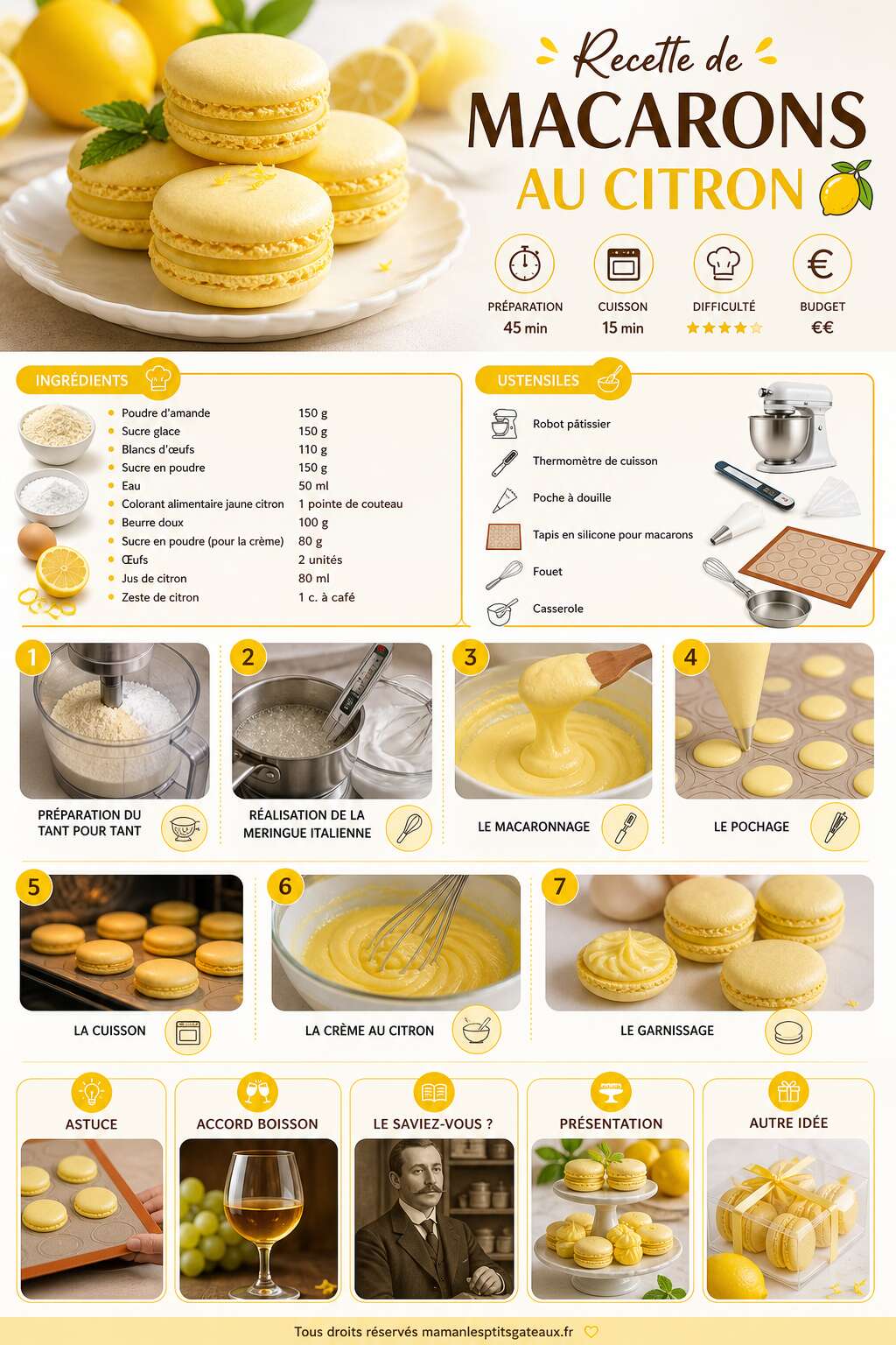 Fiche recette Recette de macarons au citron