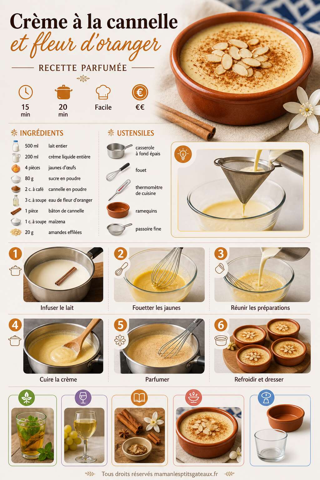 Fiche recette Crème à la cannelle et fleur d'oranger : recette parfumée Fiche recette Crème à la cannelle et fleur d'oranger : recette parfumée