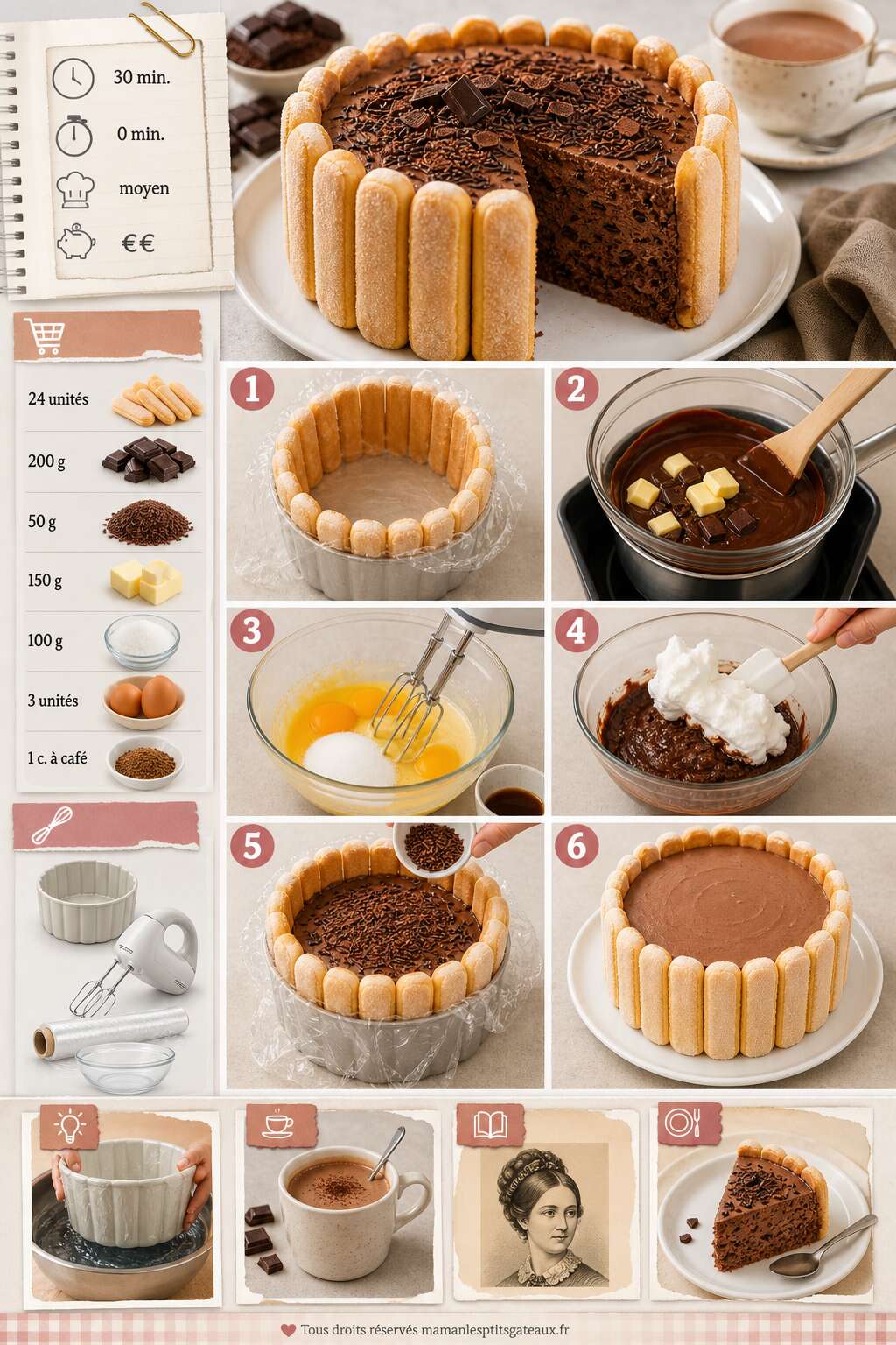 Fiche recette Charlotte au chocolat et vermicelles : recette gourmande Fiche recette Charlotte au chocolat et vermicelles : recette gourmande