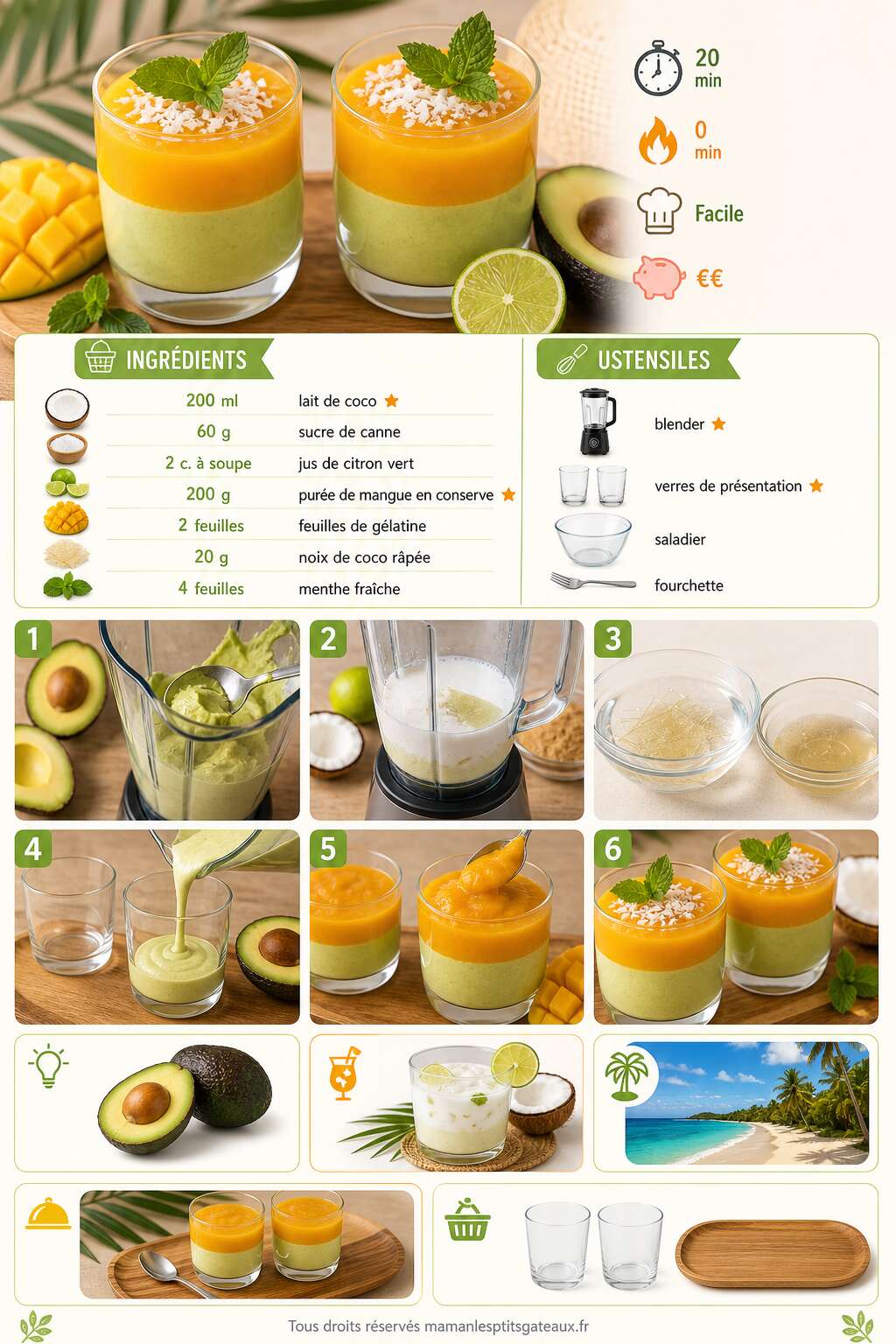 Fiche recette Mousse d'avocat à la mangue : recette gourmande et facile Fiche recette Mousse d'avocat à la mangue : recette gourmande et facile