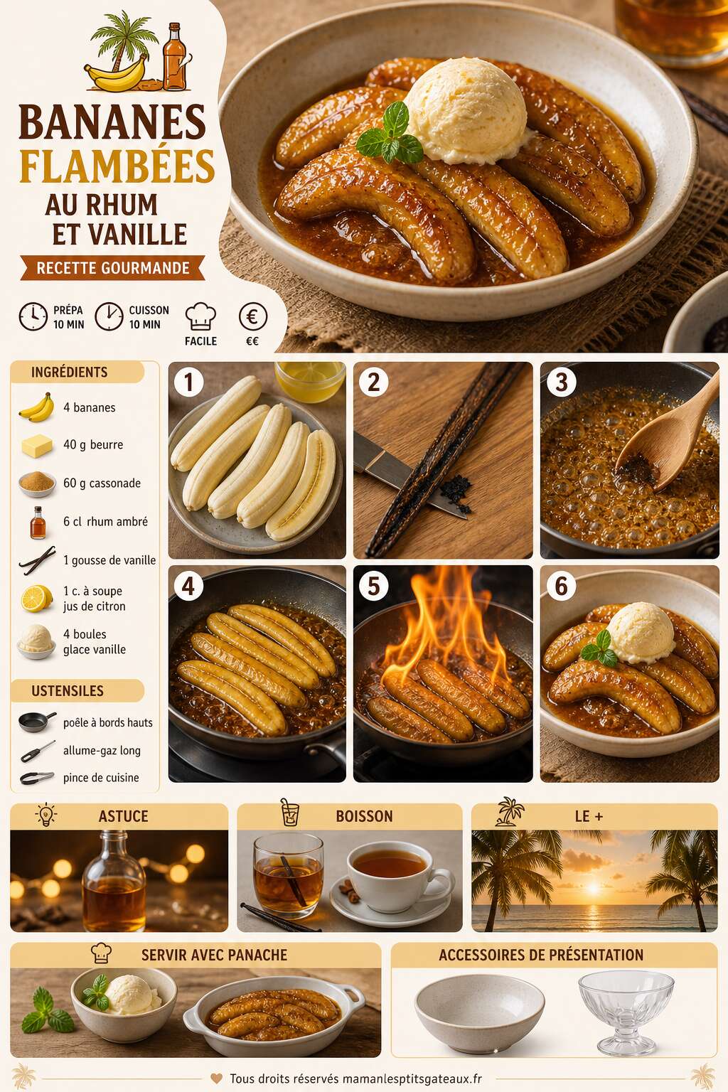 Fiche recette Bananes flambées au rhum et vanille : recette gourmande Fiche recette Bananes flambées au rhum et vanille : recette gourmande