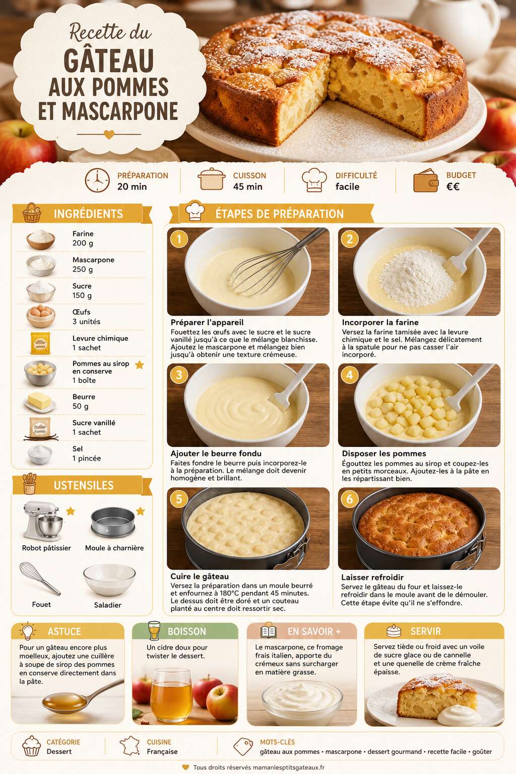Fiche recette Recette du g&acirc;teau aux pommes et mascarpone