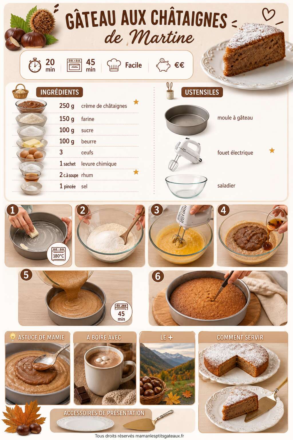 Fiche recette G&acirc;teau aux ch&acirc;taignes de Martine : recette facile et gourmande