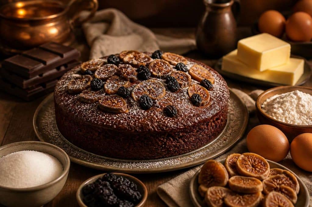 Gâteau au chocolat, figues et raisins noirs : délice gourmand