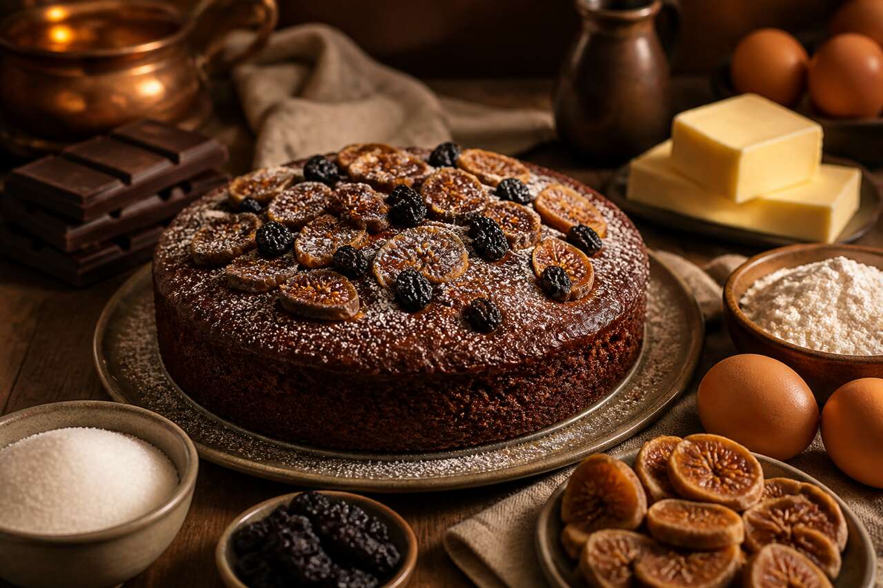 Gâteau au chocolat, figues et raisins noirs : délice gourmand