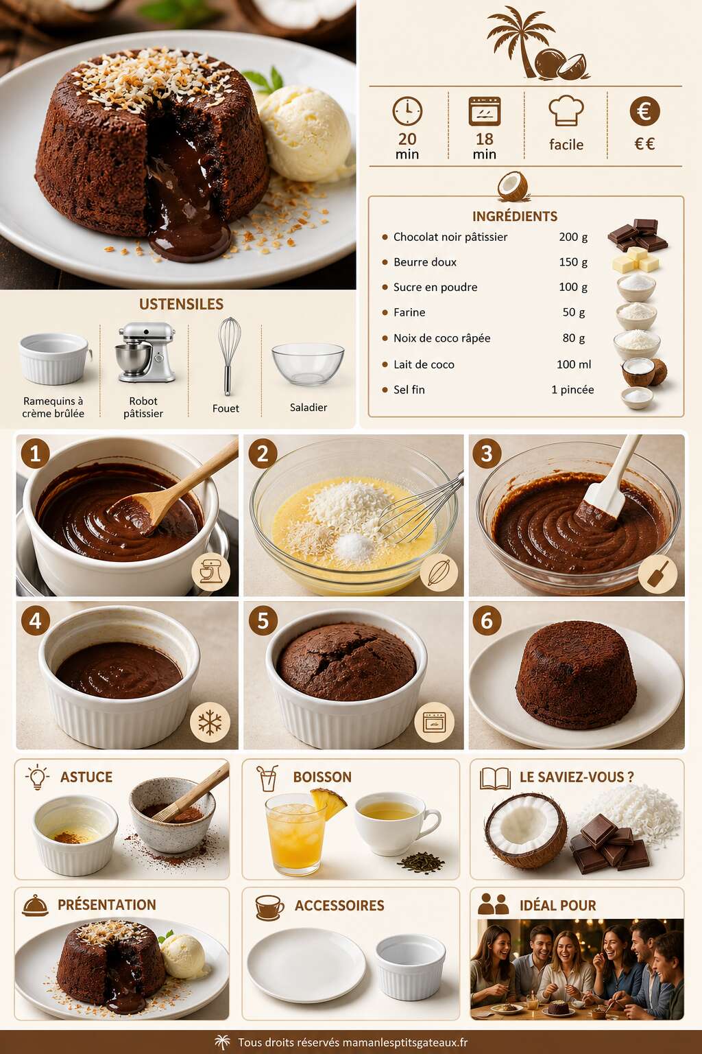 Fiche recette G&acirc;teau volcan &agrave; la noix de coco : recette gourmande