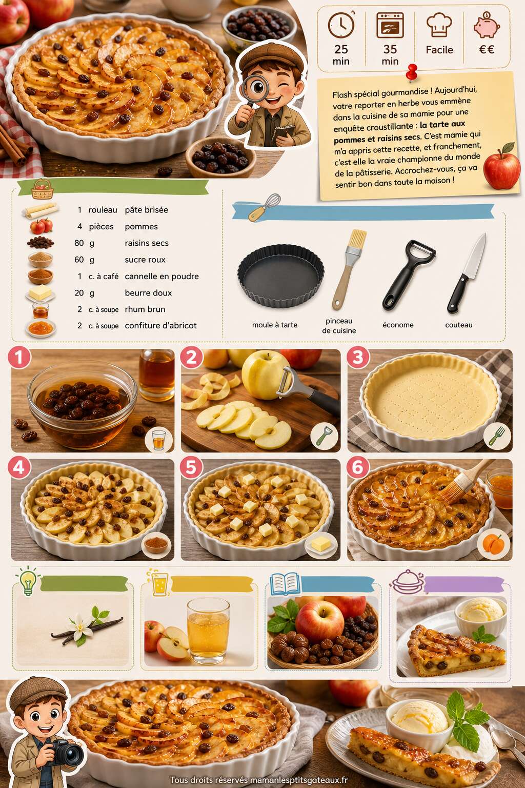 Fiche recette Recette de tarte aux pommes et raisins secs Fiche recette Recette de tarte aux pommes et raisins secs