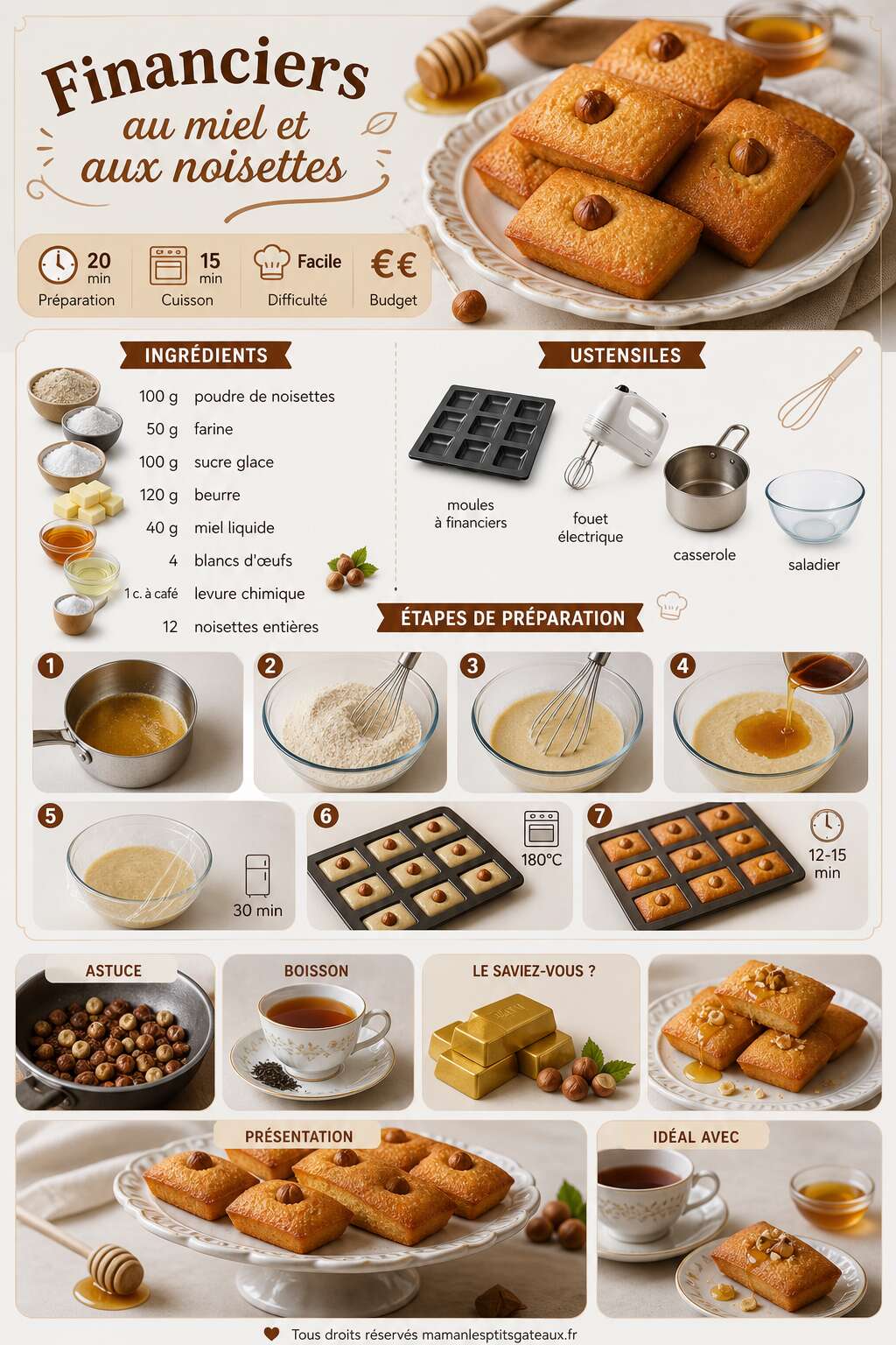 Fiche recette Recette de financiers au miel et aux noisettes
