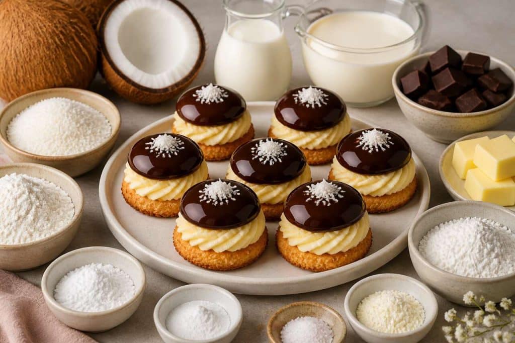 Biscuit noix de coco, crème mousseline et ganache chocolat : recette gourmande
