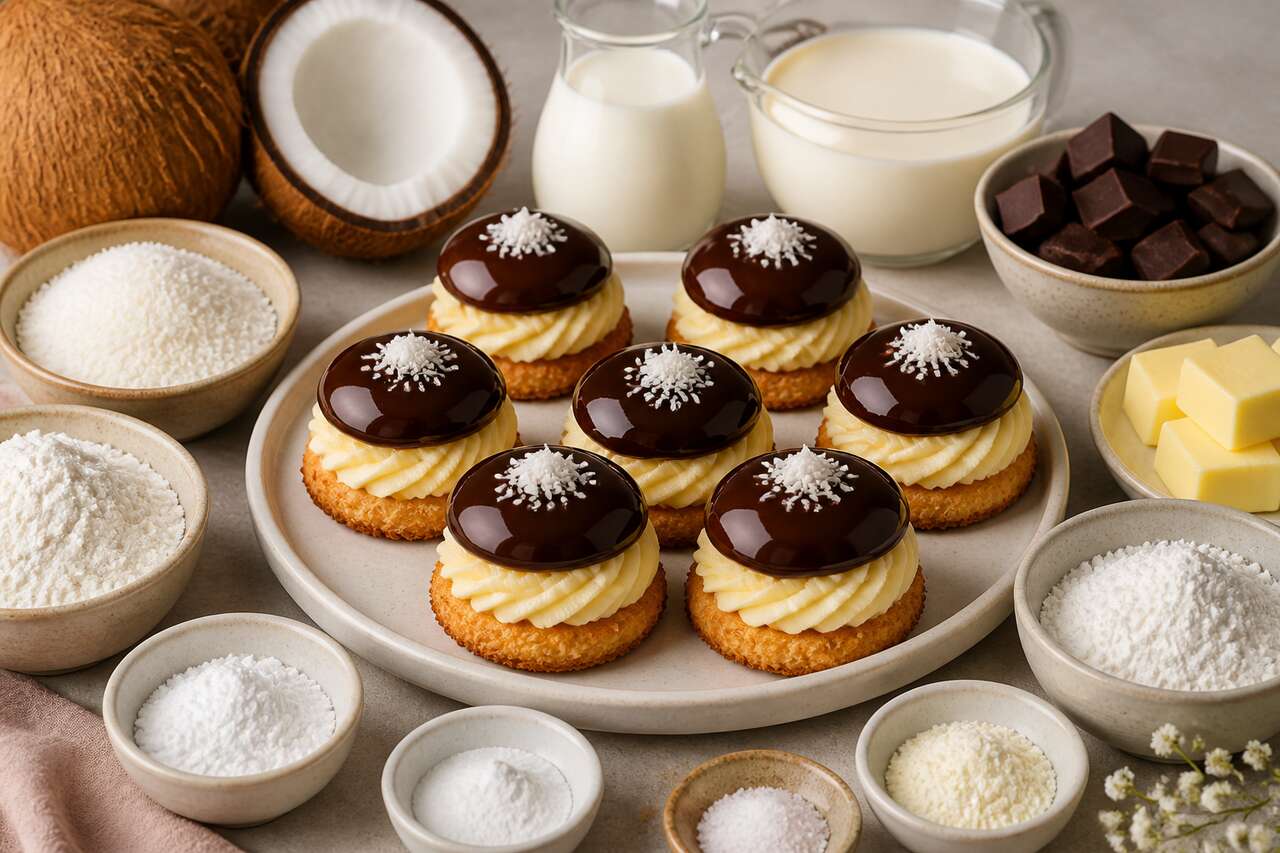 Biscuit noix de coco, crème mousseline et ganache chocolat : recette gourmande