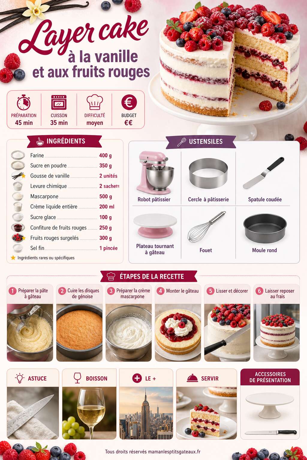 Fiche recette Recette du layer cake à la vanille et aux fruits rouges Fiche recette Recette du layer cake à la vanille et aux fruits rouges