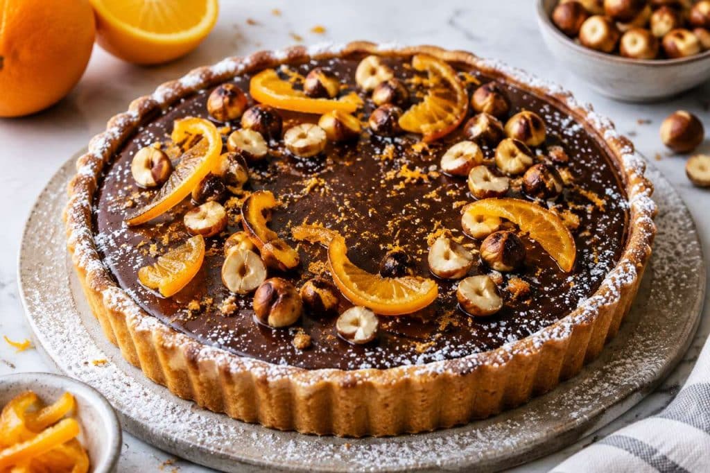 Tarte chocolat, orange et noisettes : recette gourmande