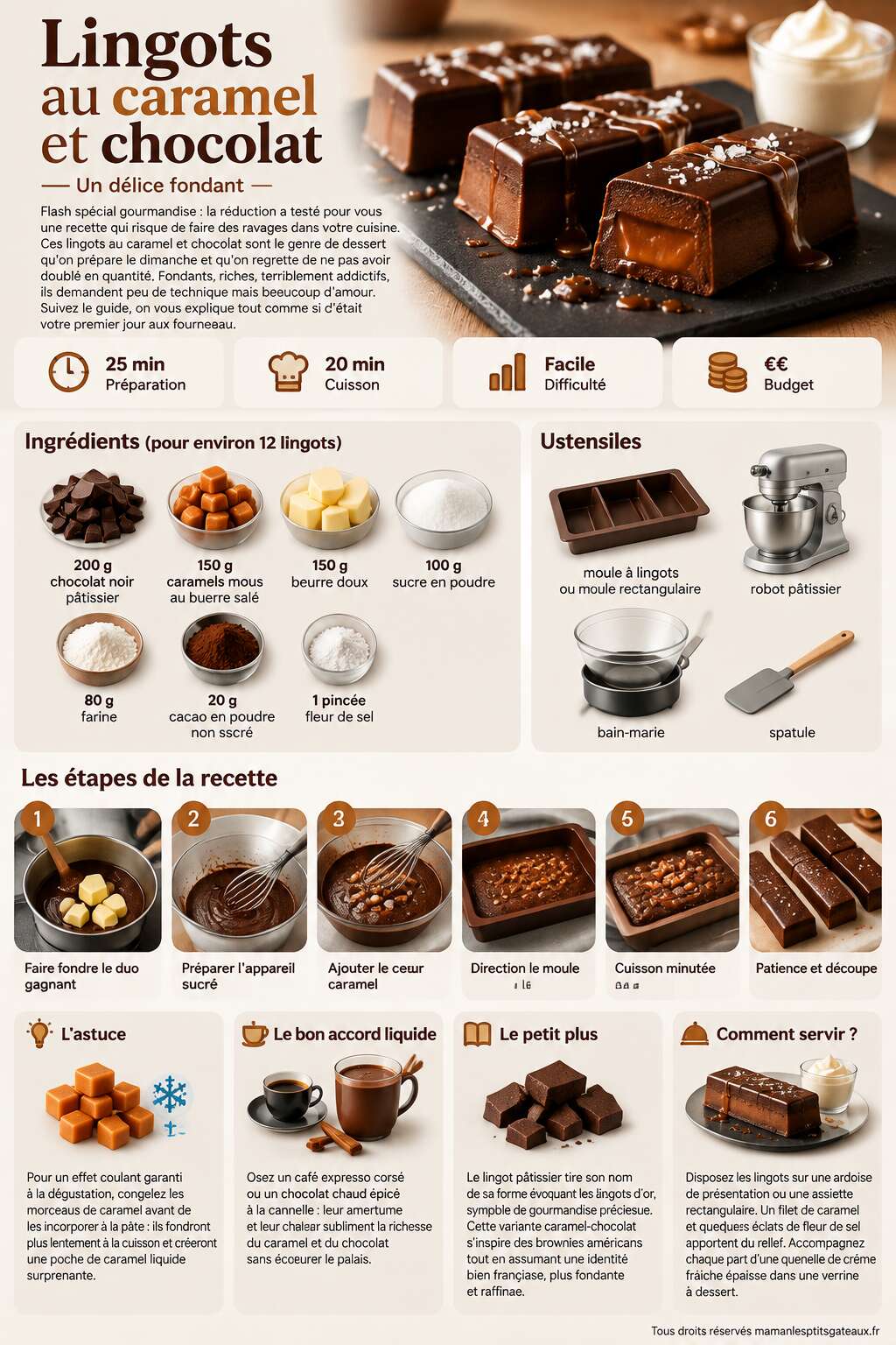 Fiche recette Recette de lingots au caramel et chocolat : un délice fondant Fiche recette Recette de lingots au caramel et chocolat : un délice fondant