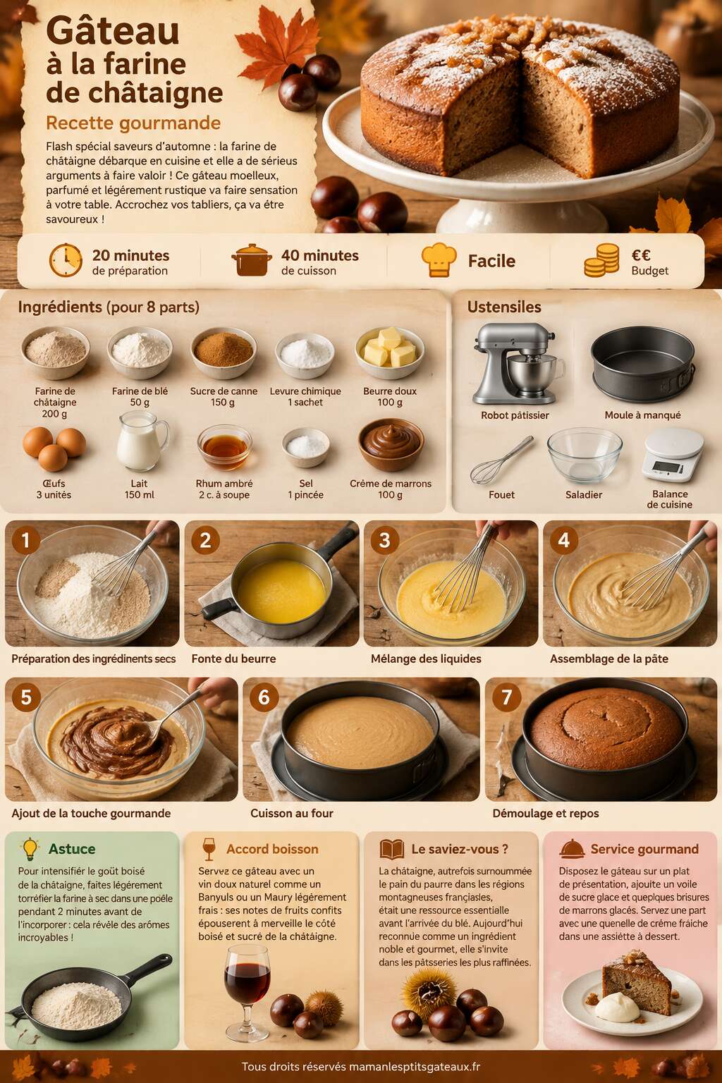 Fiche recette Gâteau à la farine de châtaigne : recette gourmande Fiche recette Gâteau à la farine de châtaigne : recette gourmande