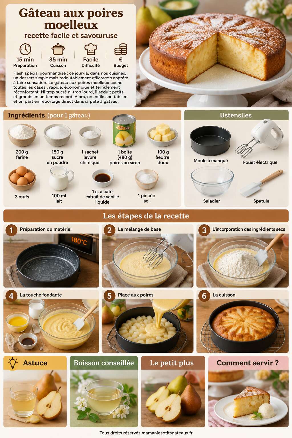Fiche recette Gâteau aux poires moelleux : recette facile et savoureuse Fiche recette Gâteau aux poires moelleux : recette facile et savoureuse