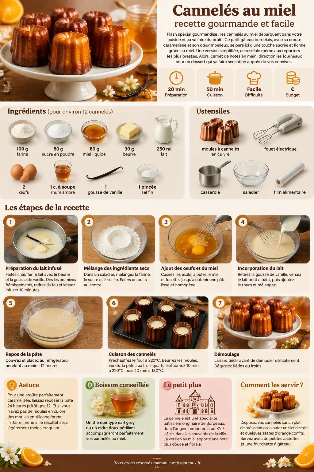 Fiche recette Cannel&eacute;s au miel : recette gourmande et facile