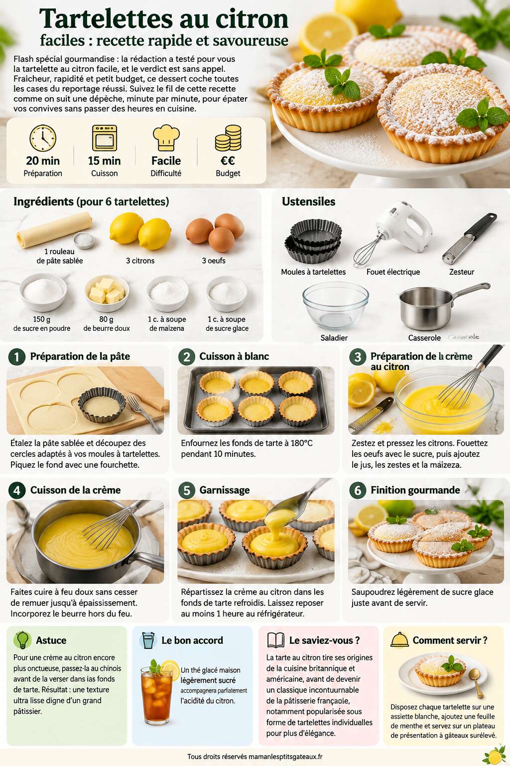 Fiche recette Tartelettes au citron faciles : recette rapide et savoureuse