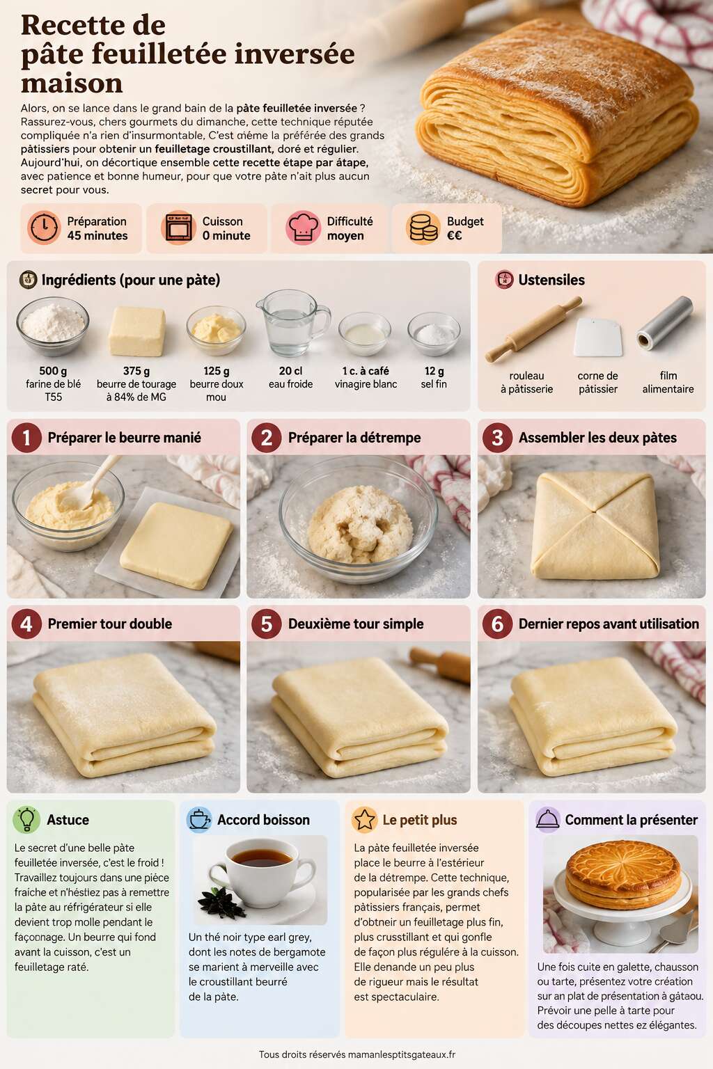 Fiche recette Recette de pâte feuilletée inversée maison Fiche recette Recette de pâte feuilletée inversée maison