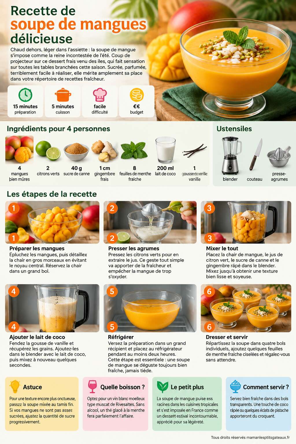 Fiche recette Recette de soupe de mangues délicieuse Fiche recette Recette de soupe de mangues délicieuse