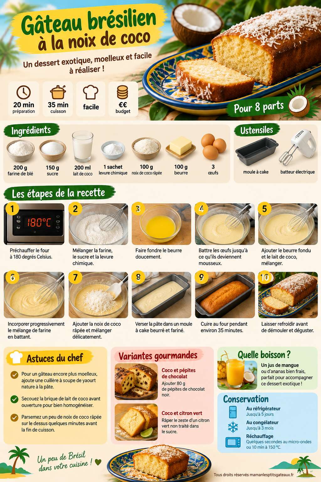 Fiche recette Recette de g&acirc;teau br&eacute;silien &agrave; la noix de coco