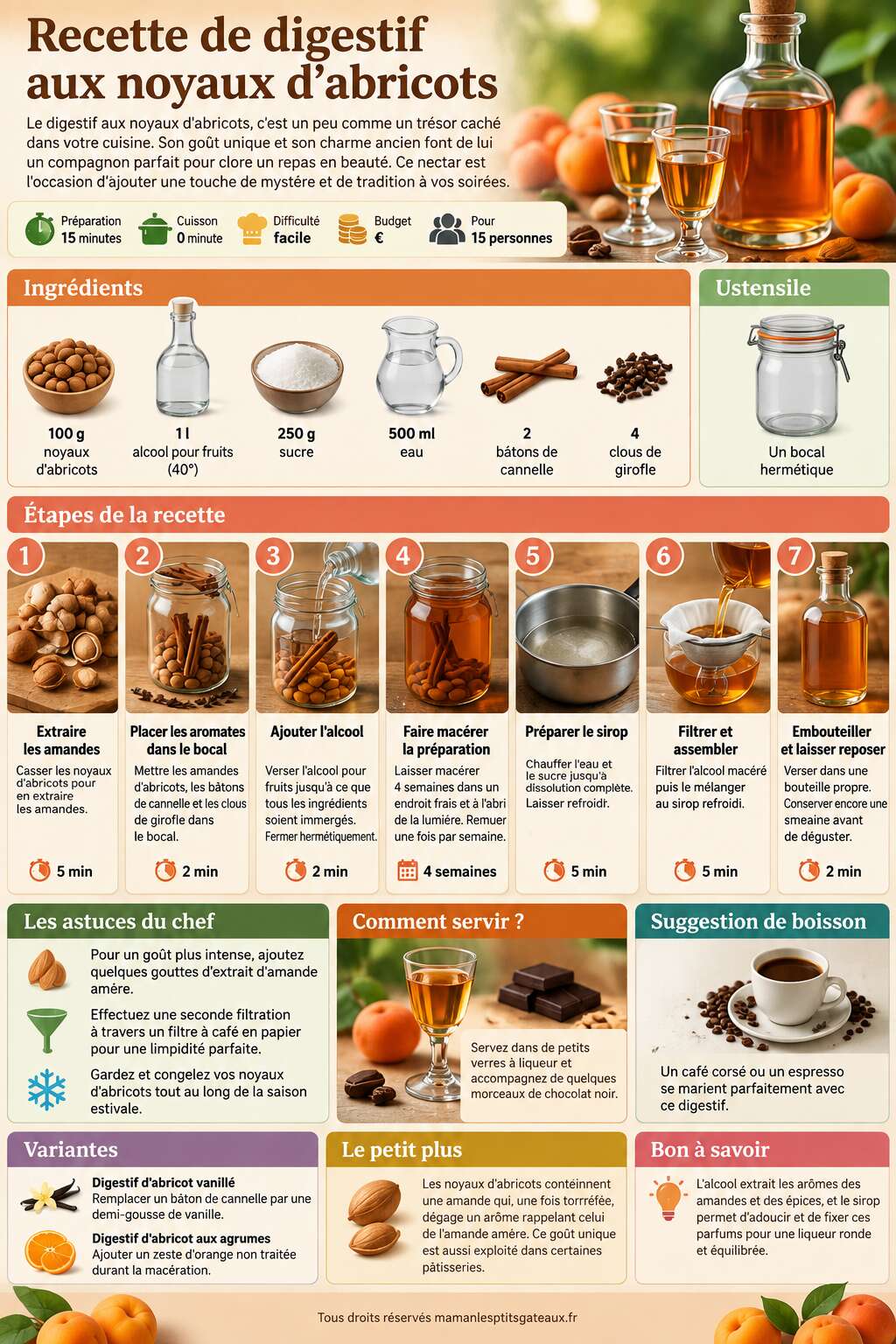Fiche recette Recette de digestif aux noyaux d'abricots
