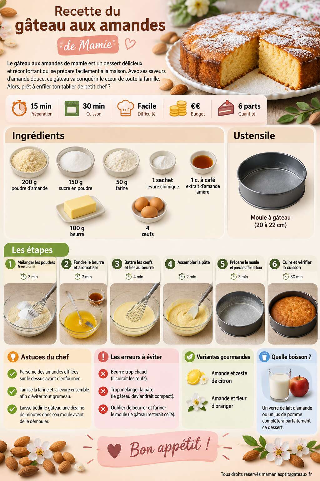 Fiche recette Recette du gâteau aux amandes de Mamie Fiche recette Recette du gâteau aux amandes de Mamie