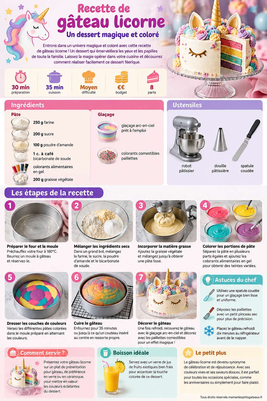Fiche recette Recette de g&acirc;teau licorne : un dessert magique et color&eacute;