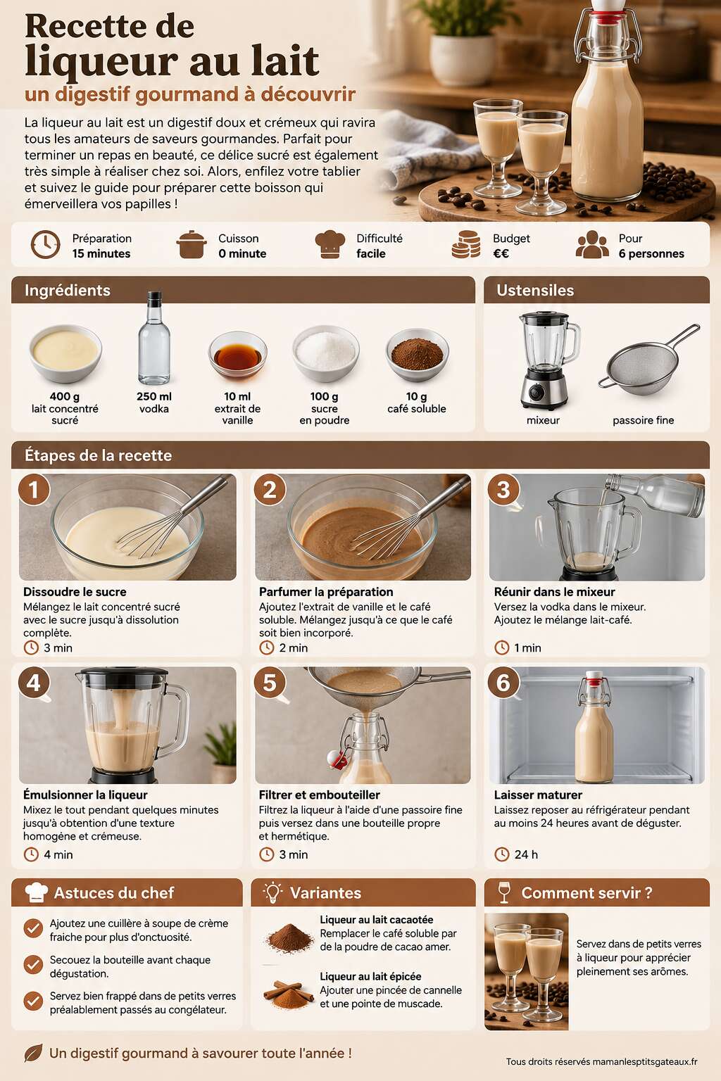 Fiche recette Recette de liqueur au lait : un digestif gourmand à découvrir Fiche recette Recette de liqueur au lait : un digestif gourmand à découvrir