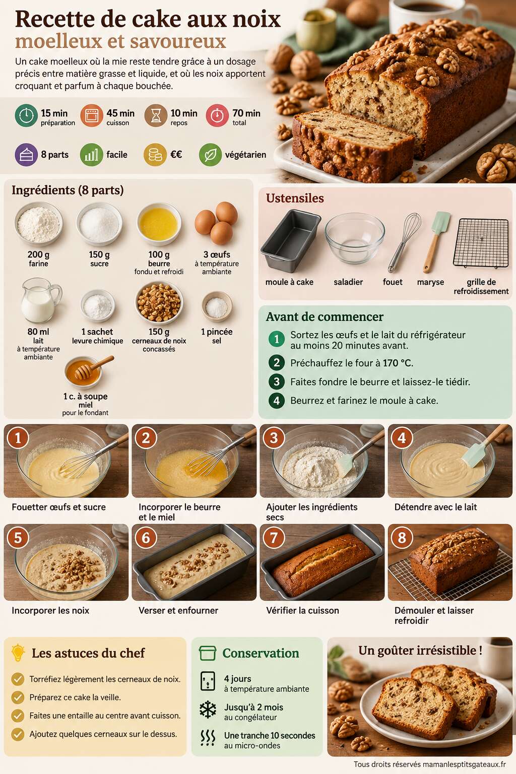 Fiche recette Recette de cake aux noix moelleux et savoureux Fiche recette Recette de cake aux noix moelleux et savoureux