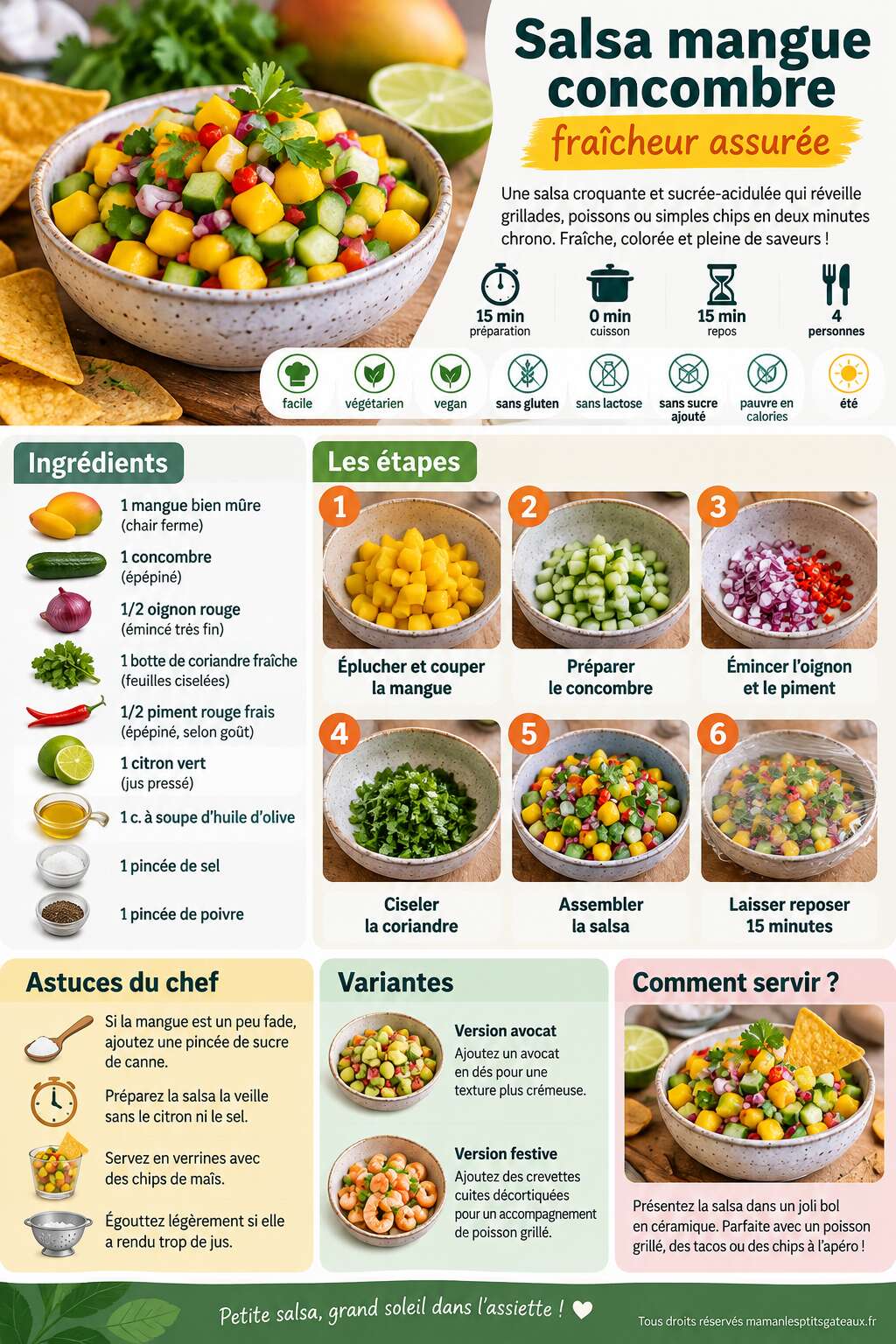 Fiche recette Salsa mangue concombre : fraîcheur assurée Fiche recette Salsa mangue concombre : fraîcheur assurée