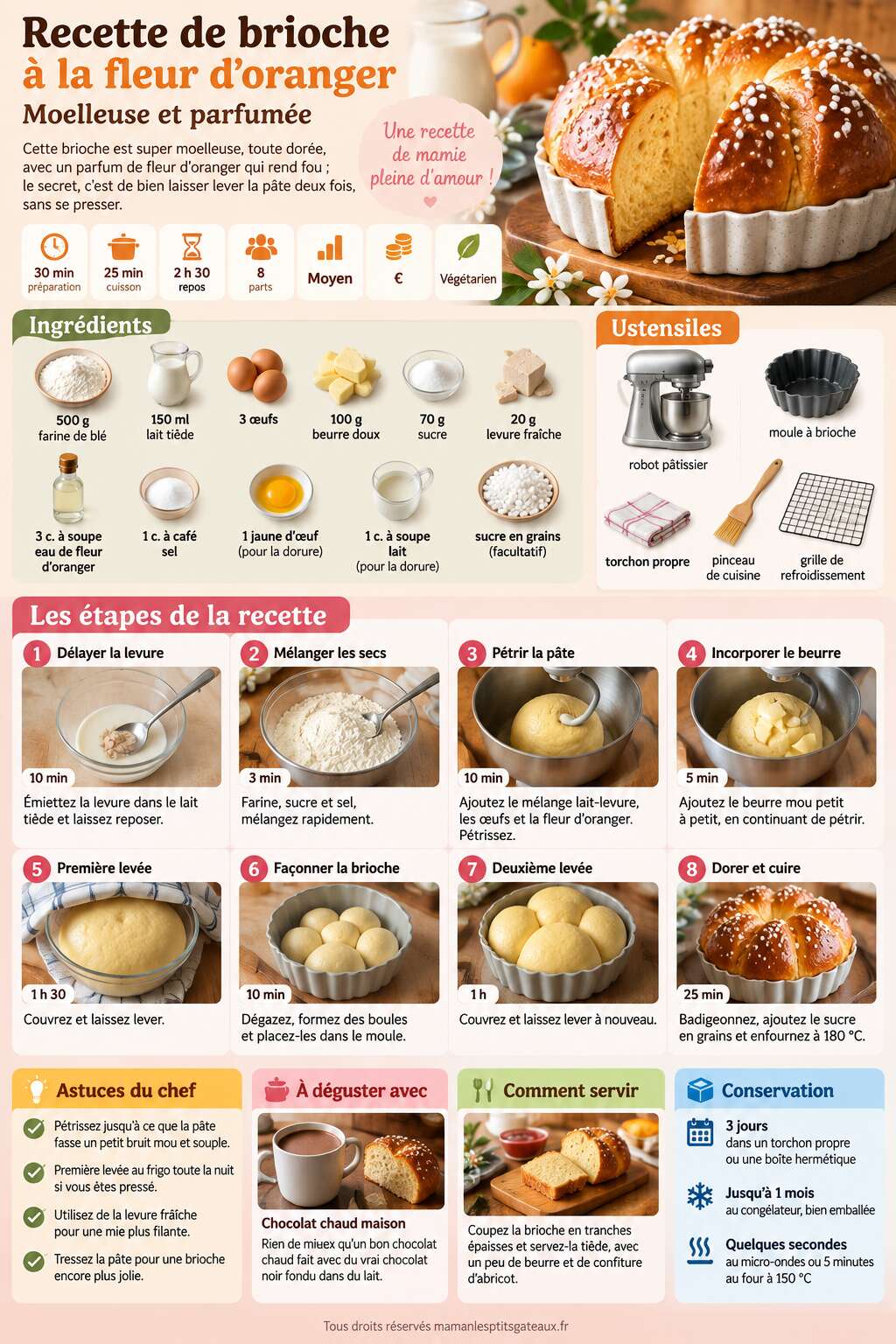 Fiche recette Recette de brioche &agrave; la fleur d'oranger moelleuse et parfum&eacute;e