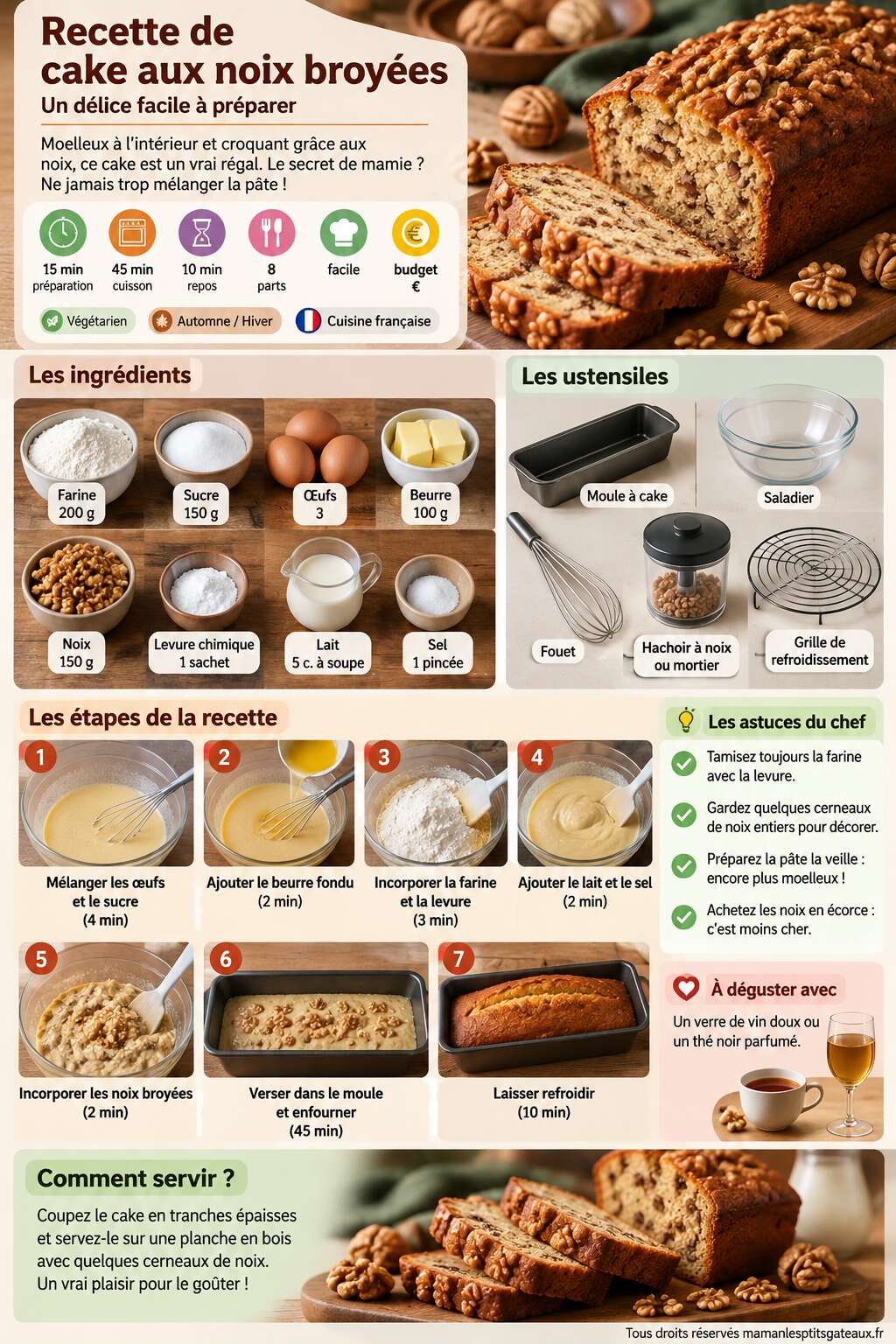 Fiche recette Recette de cake aux noix broyées : un délice facile à préparer Fiche recette Recette de cake aux noix broyées : un délice facile à préparer