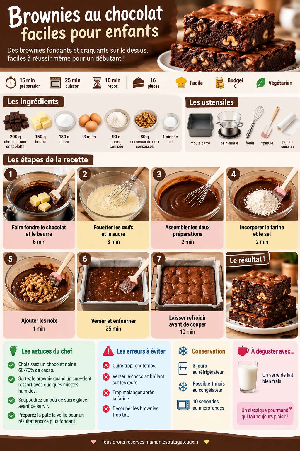 Fiche recette Brownies au chocolat faciles pour enfants