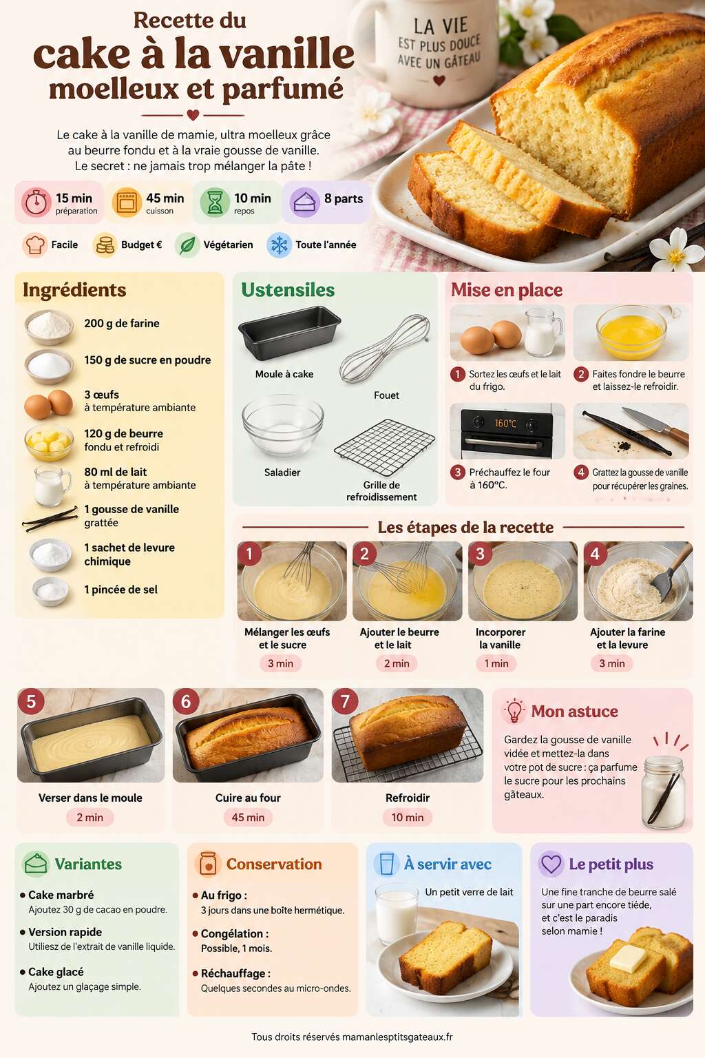 Fiche recette Recette du cake &agrave; la vanille moelleux et parfum&eacute;