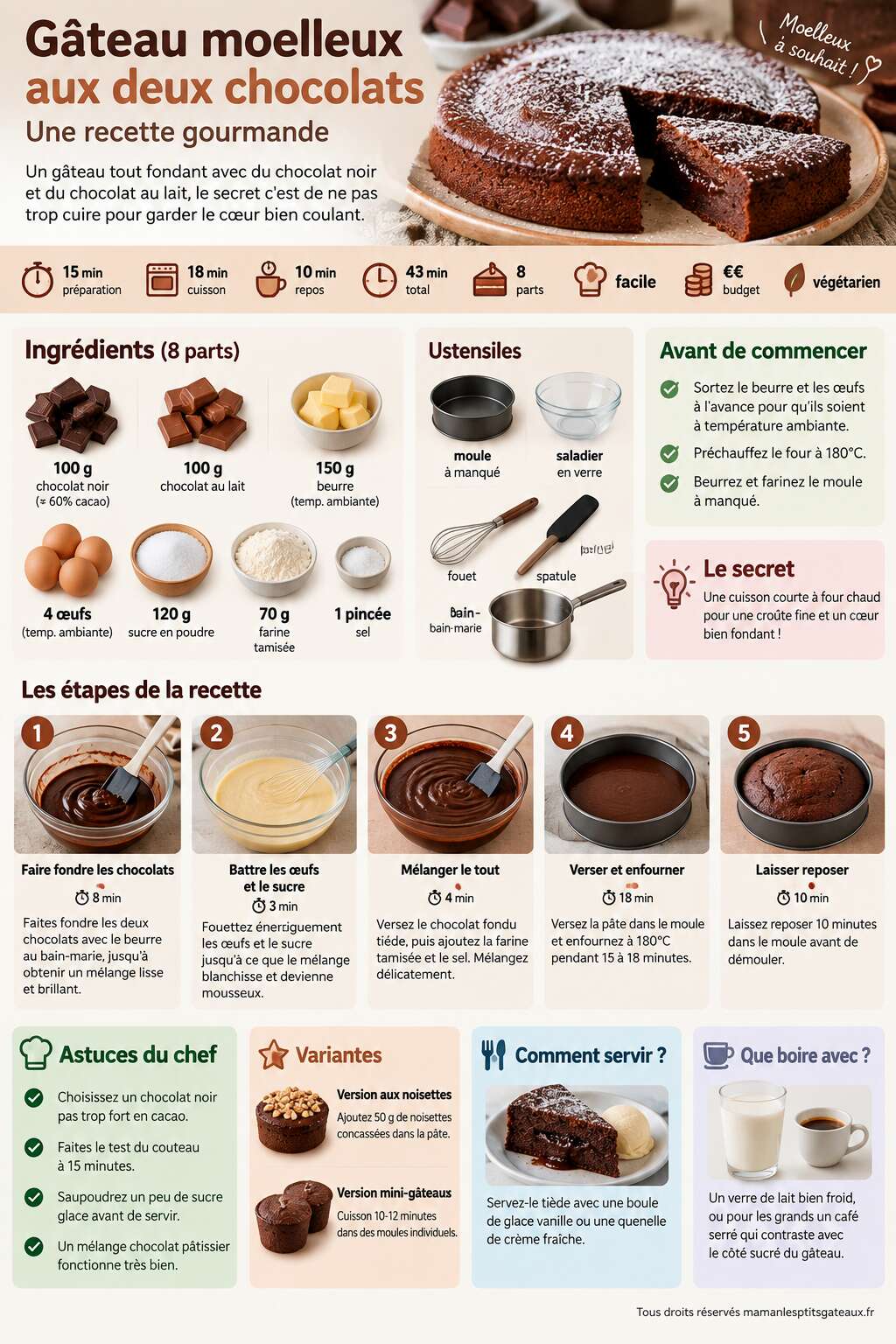 Fiche recette G&acirc;teau moelleux aux deux chocolats : recette gourmande