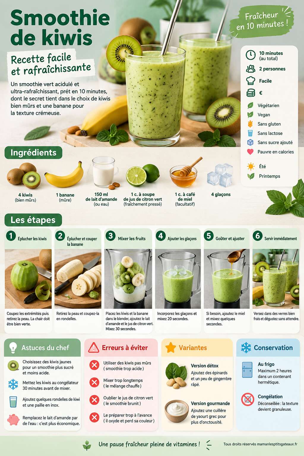 Fiche recette Smoothie de kiwis : recette facile et rafraîchissante Fiche recette Smoothie de kiwis : recette facile et rafraîchissante