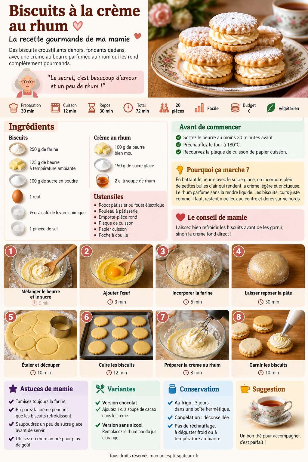 Fiche recette Biscuits &agrave; la cr&egrave;me au rhum : recette gourmande
