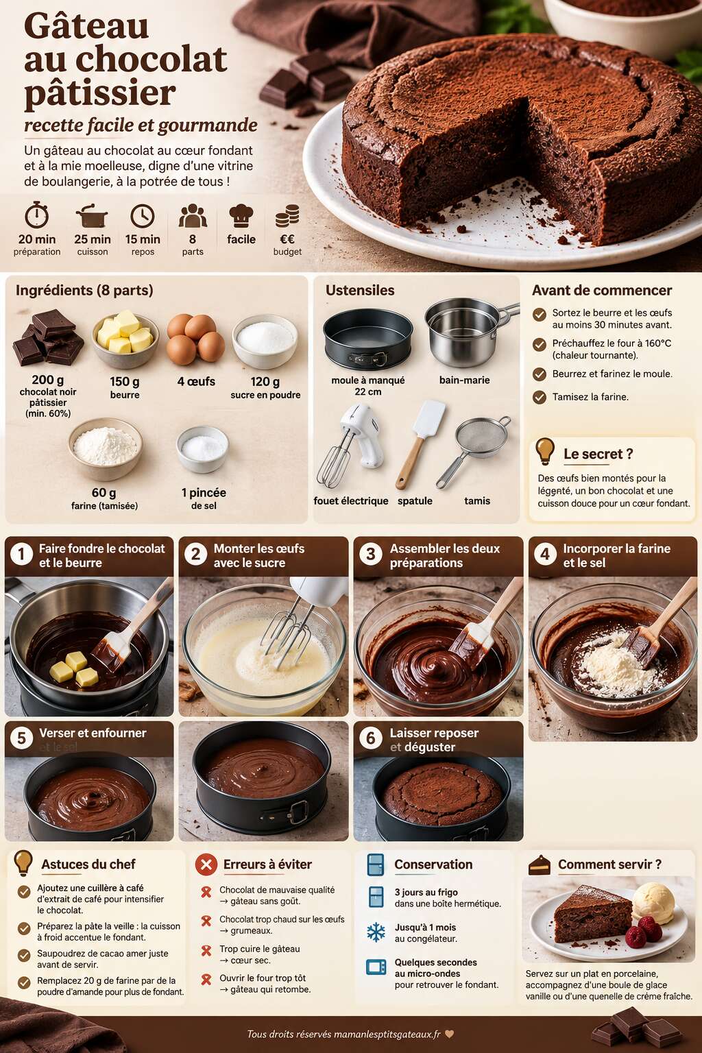 Fiche recette G&acirc;teau au chocolat p&acirc;tissier : recette facile et gourmande