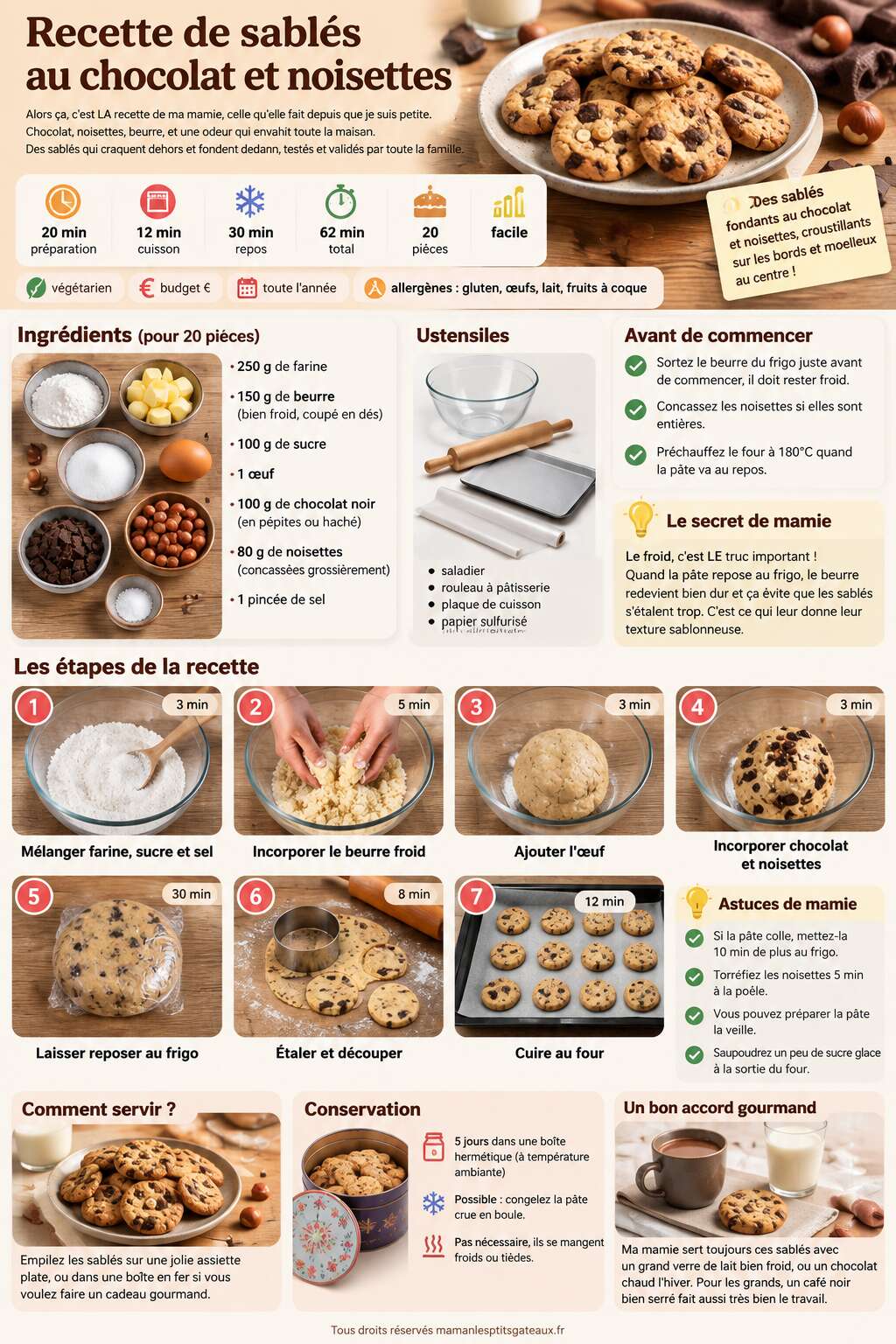 Fiche recette Recette de sabl&eacute;s au chocolat et noisettes