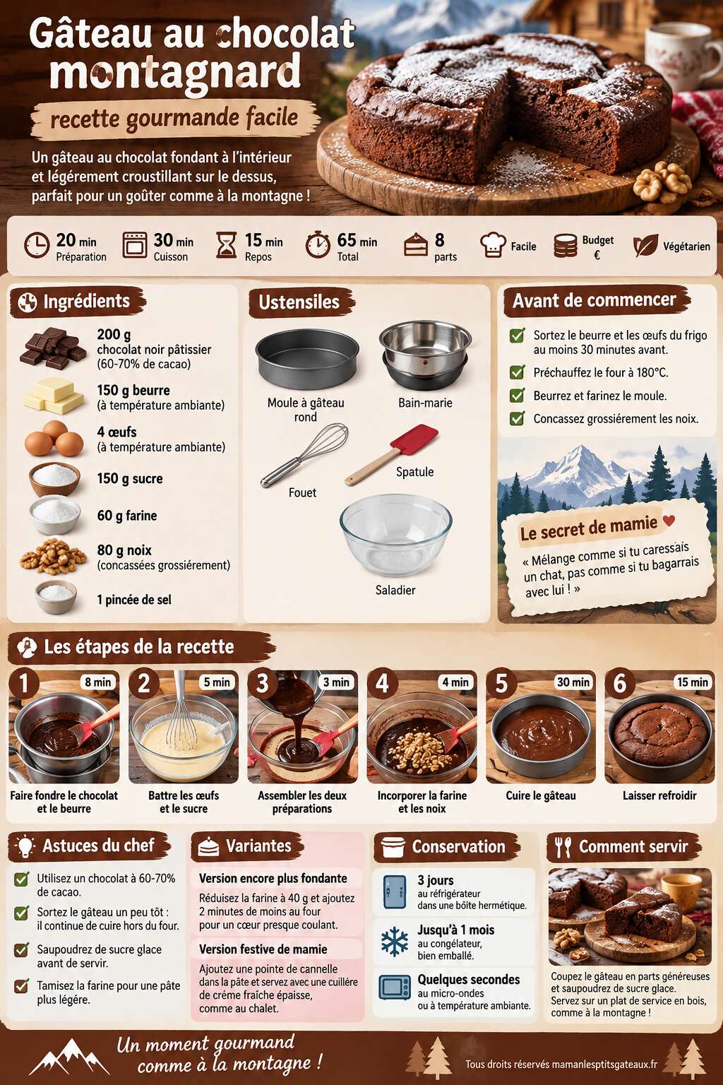 Fiche recette Gâteau au chocolat montagnard : recette gourmande facile Fiche recette Gâteau au chocolat montagnard : recette gourmande facile
