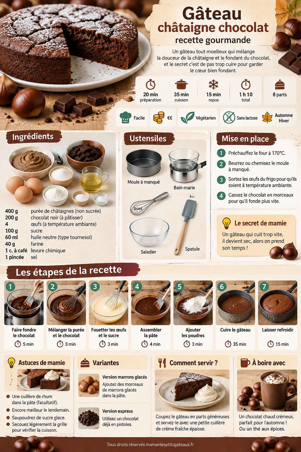Fiche recette Gâteau châtaigne chocolat : recette gourmande Fiche recette Gâteau châtaigne chocolat : recette gourmande