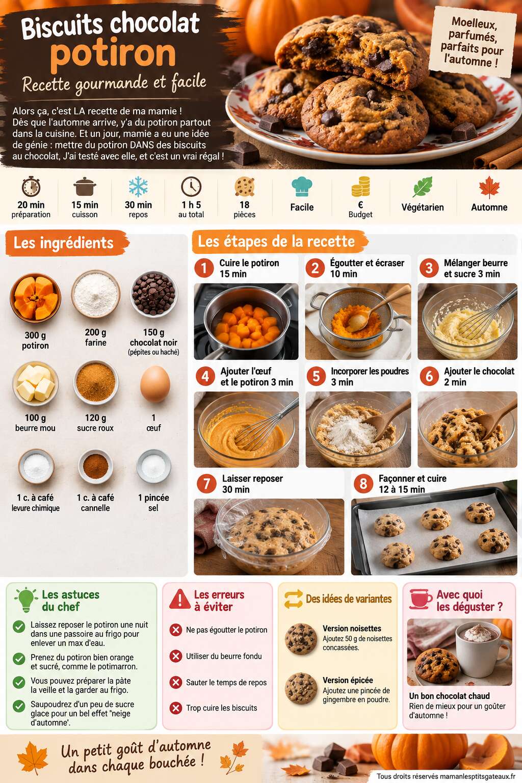 Fiche recette Biscuits chocolat potiron : recette gourmande et facile