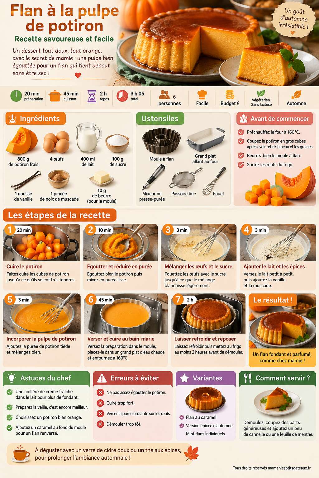 Fiche recette Flan &agrave; la pulpe de potiron : recette savoureuse et facile