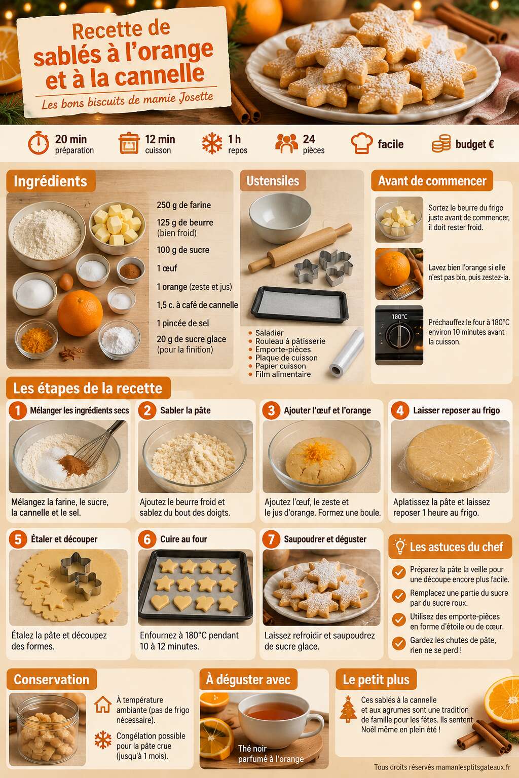 Fiche recette Recette de sabl&eacute;s &agrave; l'orange et &agrave; la cannelle