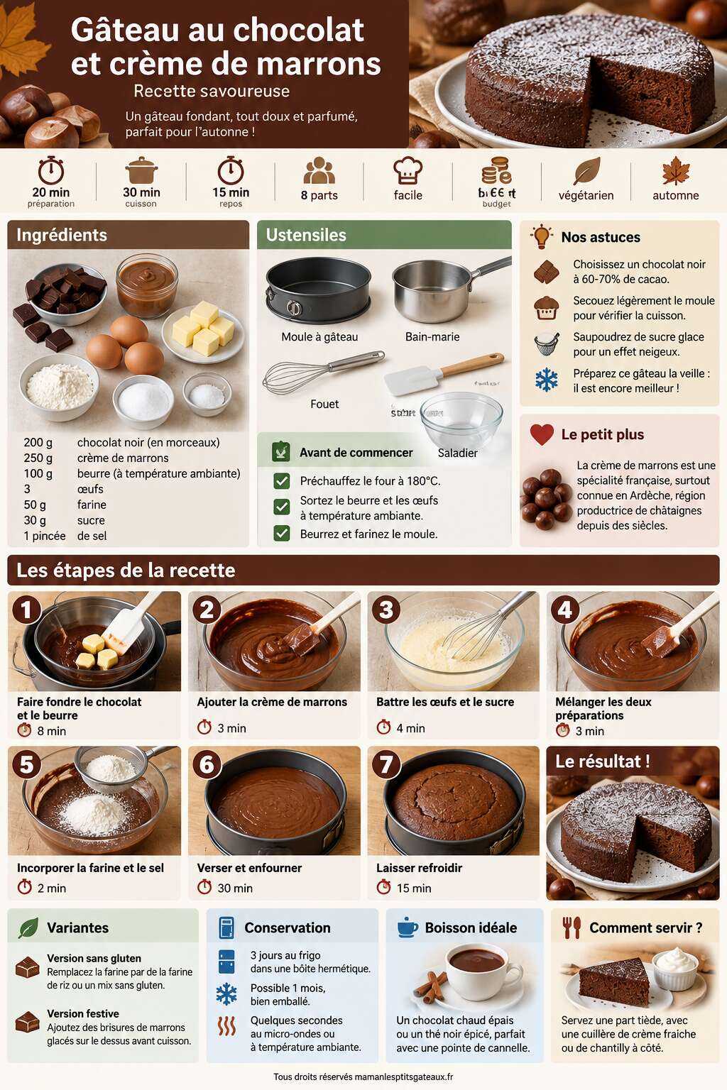 Fiche recette G&acirc;teau au chocolat et cr&egrave;me de marrons : recette savoureuse