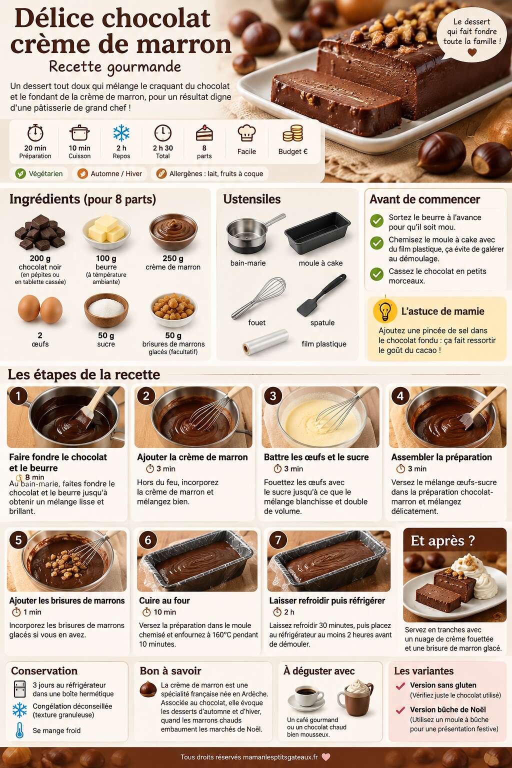 Fiche recette Délice chocolat crème de marron : recette gourmande Fiche recette Délice chocolat crème de marron : recette gourmande