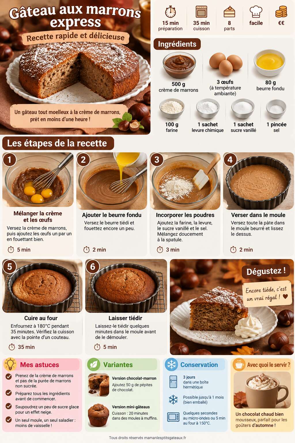 Fiche recette Gâteau aux marrons express : recette rapide et délicieuse Fiche recette Gâteau aux marrons express : recette rapide et délicieuse