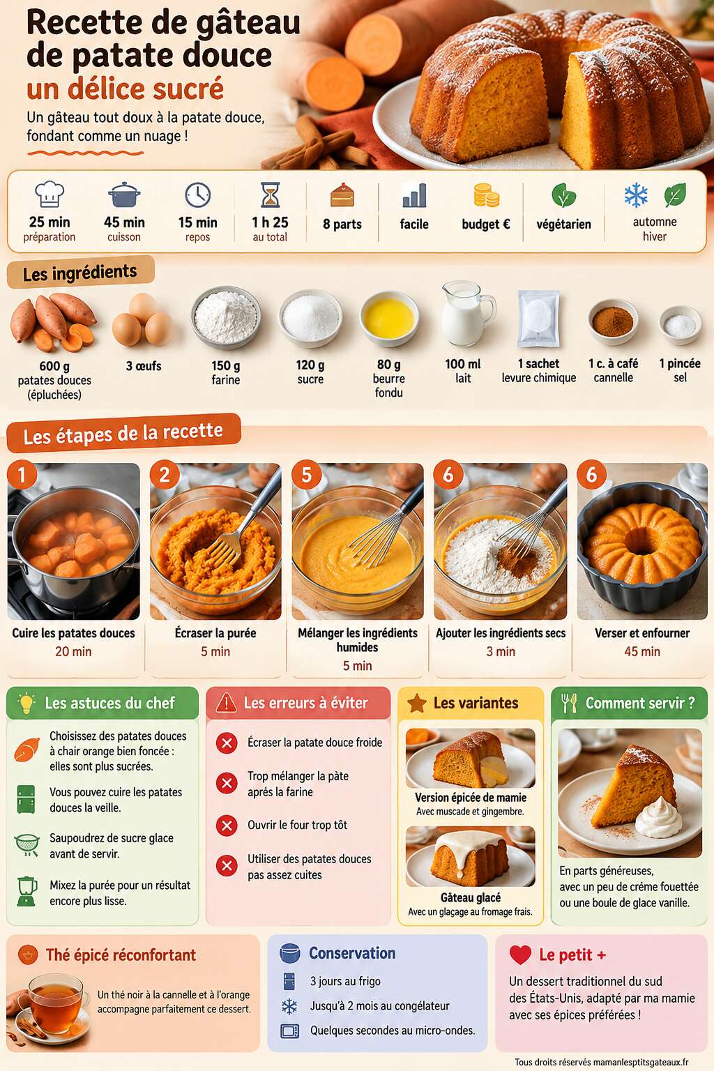 Fiche recette Recette de g&acirc;teau de patate douce : un d&eacute;lice sucr&eacute;