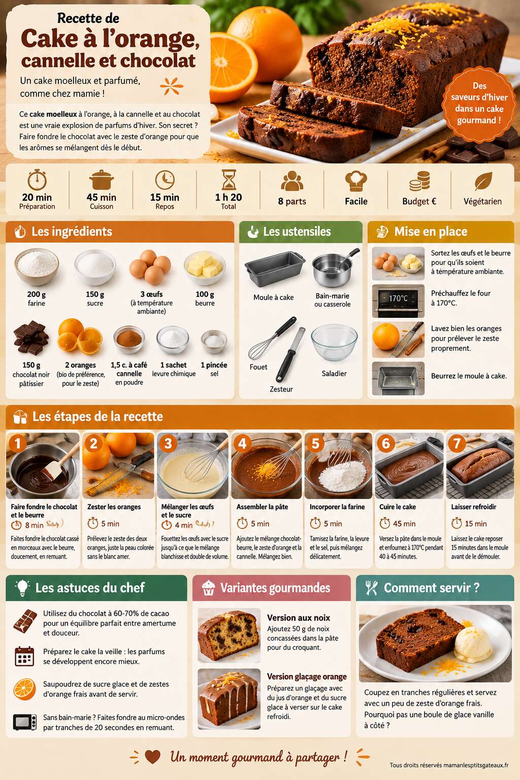 Fiche recette Recette de cake &agrave; l'orange, cannelle et chocolat