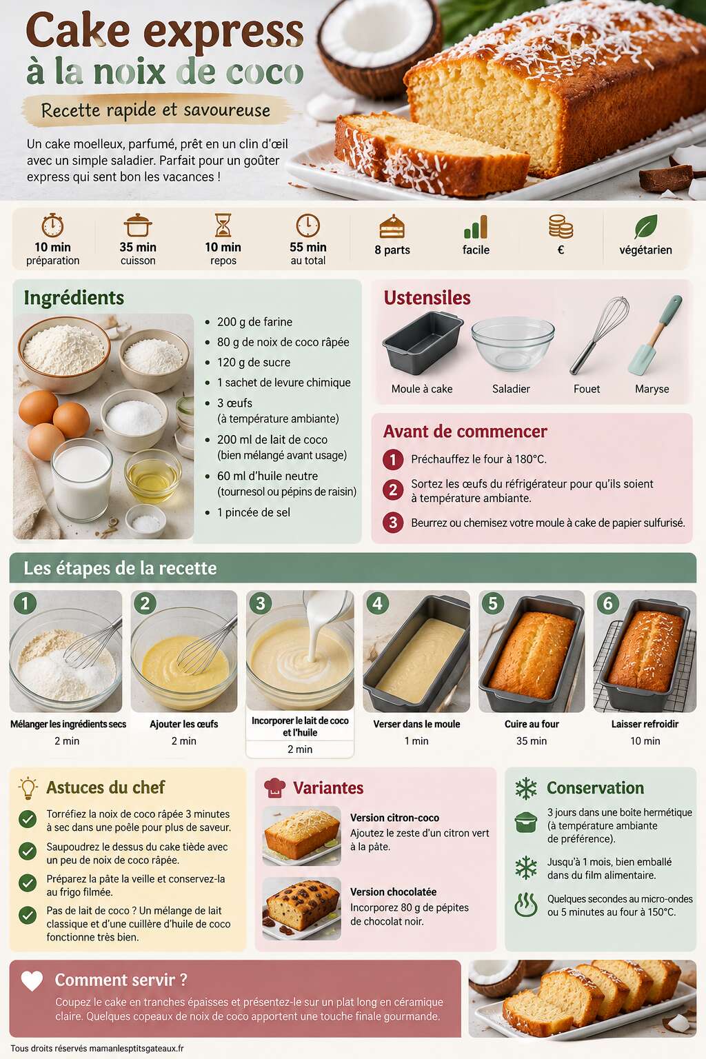 Fiche recette Cake express &agrave; la noix de coco : recette rapide et savoureuse